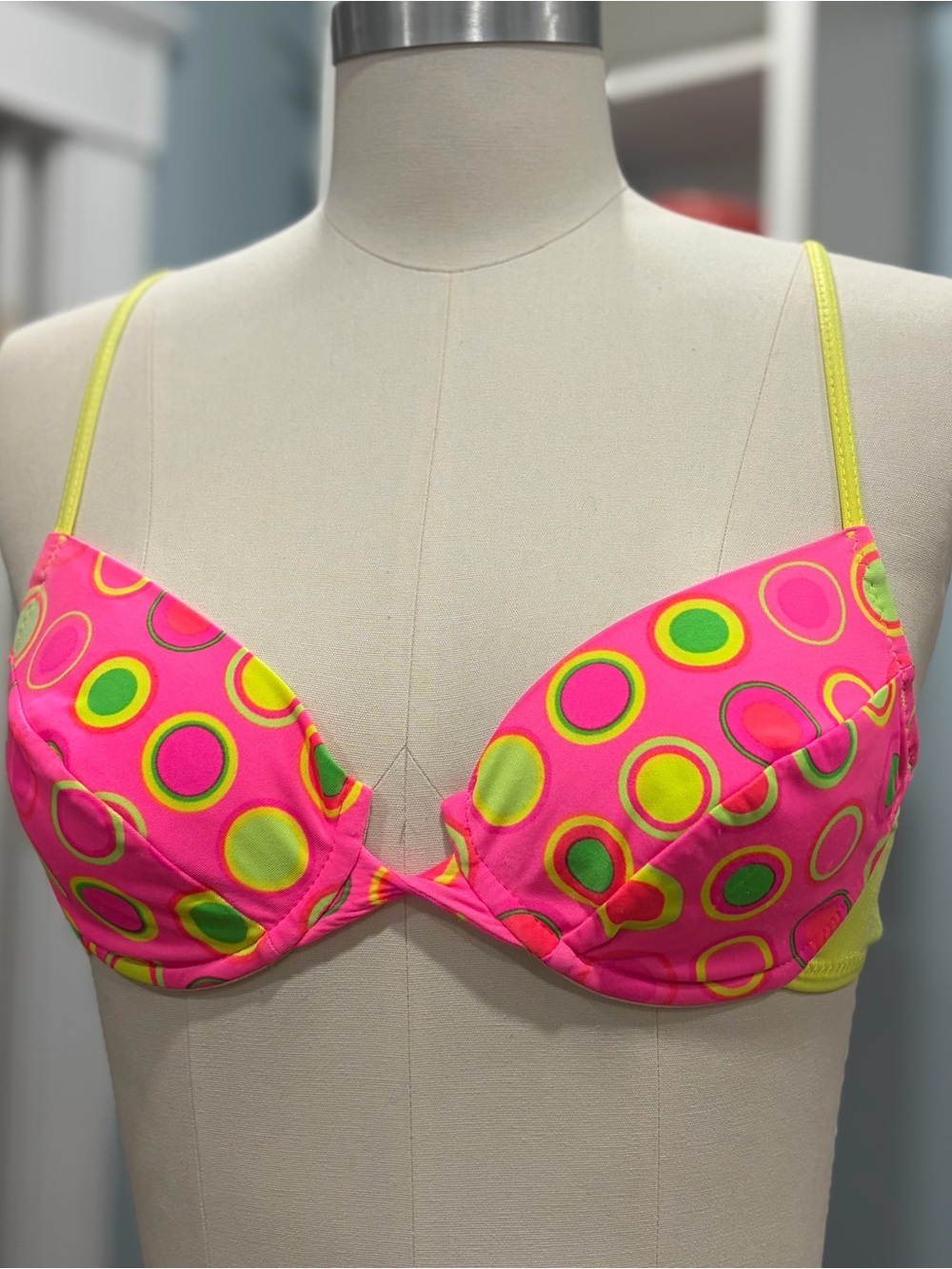 Vintage 90s Neon Polka Dot Bikini Top